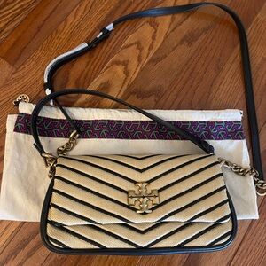 Tory Burch Black and Cream Chevron Crossbody Bag